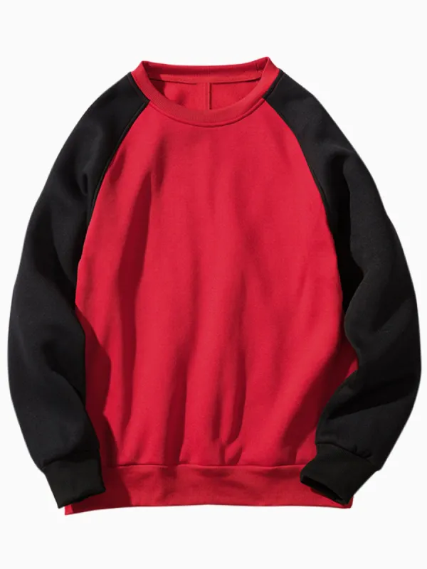 Men's Casual Raglan Long Sleeve Round Neck Plush Color Block Pullover Sweatshirt sold by Allegra K