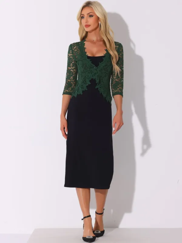 Floral Lace Evening 3/4 Sleeves Formal Elegant Bolero Shrugs sold by Allegra K