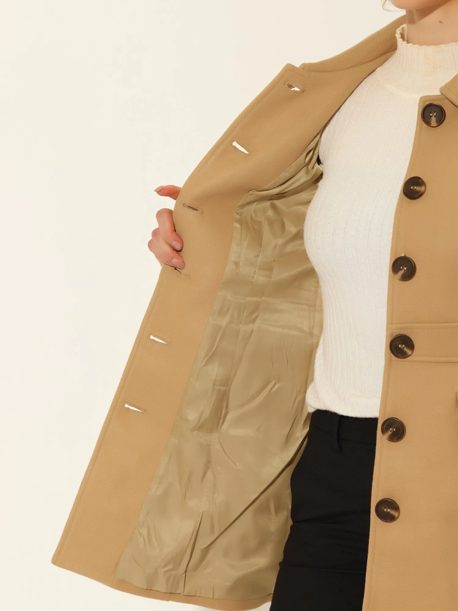 Peter Pan Collar Flap Pocket Single Breasted Button Long Coat sold by Allegra K product image thumbnail 5