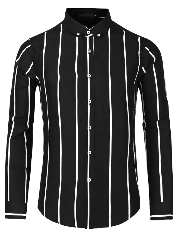 Men's Business Vertical Striped Long Sleeves Button Down Dress Shirts made by Allegra K
