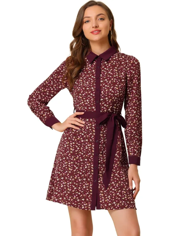 Allegra K Women's Contrast Collar Button Front Vintage Floral Long Sleeve Shirt Dress sold by Allegra K
