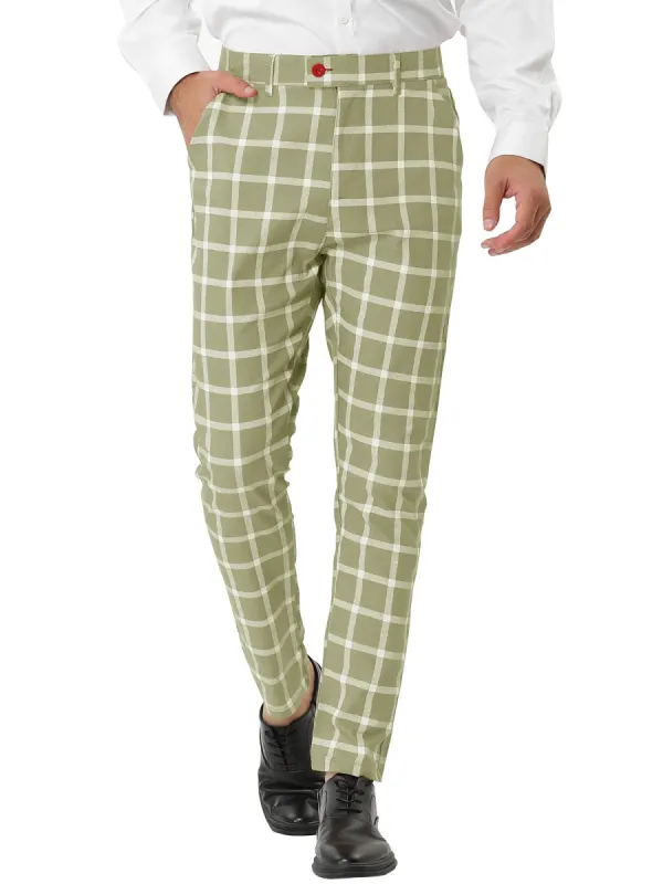 Men's Plaid Dress Pants Casual Slim Fit Flat Front Business Checked Trousers sold by Allegra K