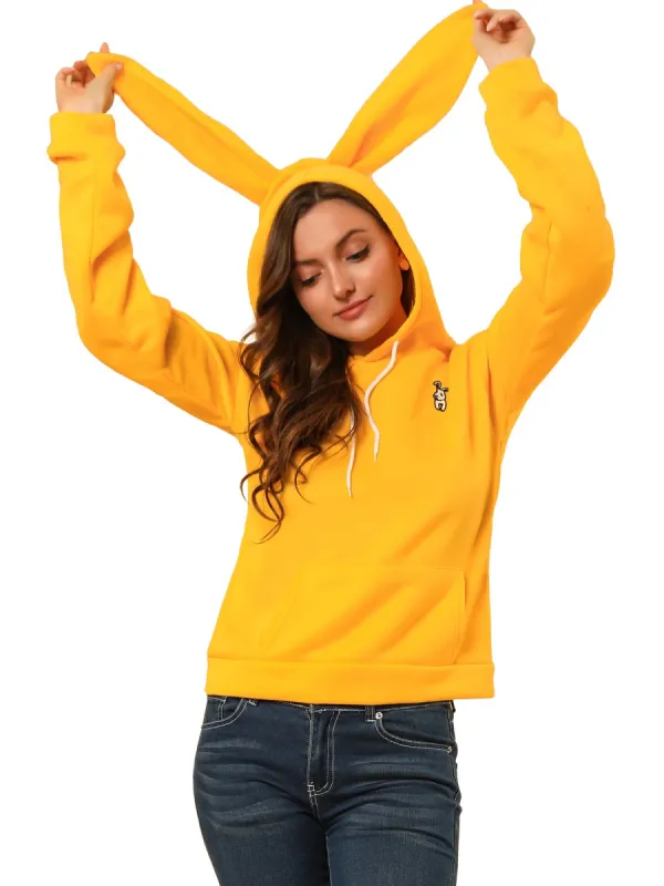 Women's Bunny Hoodie Pocket Long Sleeve Cute Sweatshirt Rabbit Ears Pullover Tops sold by Allegra K