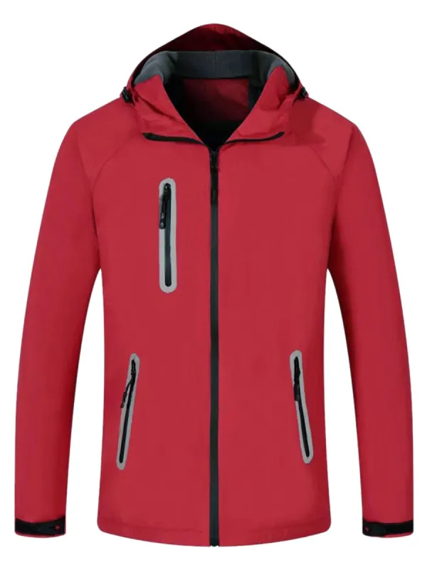 Men's Windbreaker Faux Fleece Lined Drawstring Hoodie Zipper Outdoor Jackets sold by Allegra K
