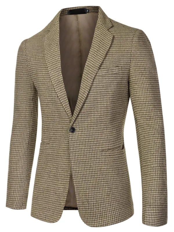 Men's Casual Plaid Sports Coat Notched Lapel One Button Houndstooth Blazer sold by Allegra K