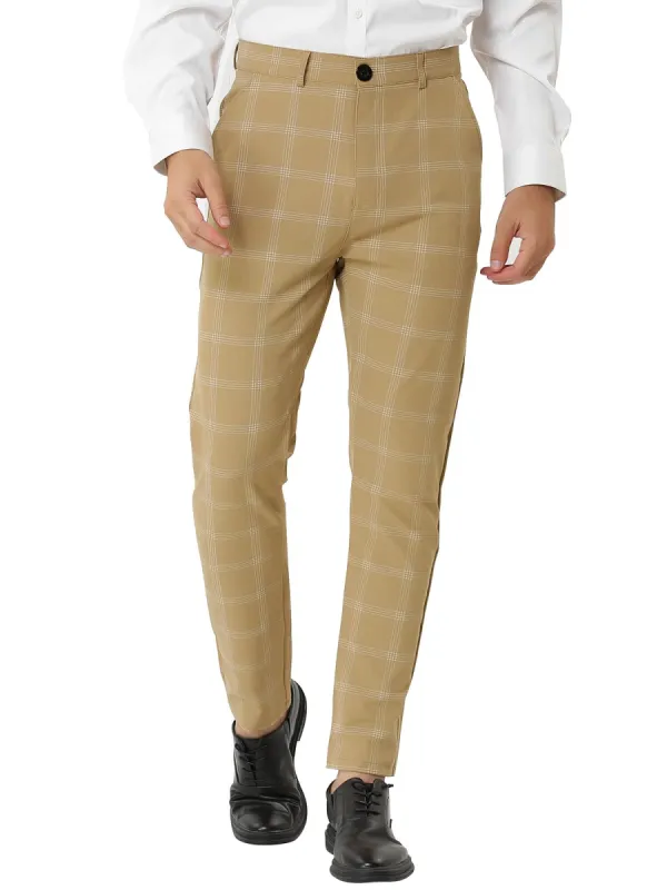 Men's Dress Plaid Slim Fit Flat Front Business Pencil Pants with Pockets sold by Allegra K