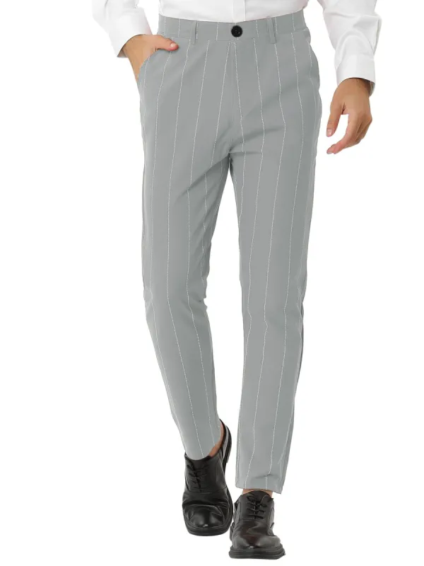 Men's Dress Striped Pants Slim Fit Flat Front Business Pencil Trousers with Pockets sold by Allegra K