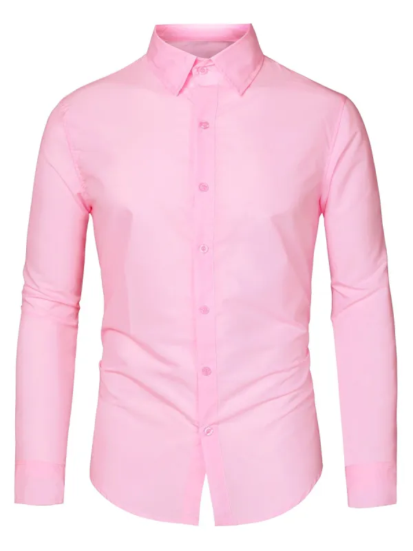 Men's Dress Shirt Regular Fit Long Sleeves Button Down Prom Solid Shirt made by Allegra K