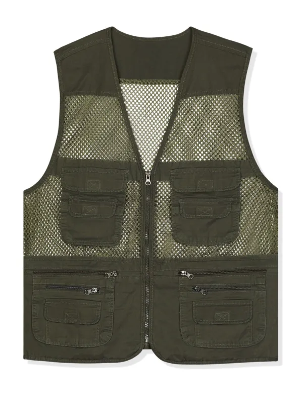 Men's Cargo Vest Lightweight Zipper Mesh Safari Sleeveless Jacket with Pockets sold by Allegra K