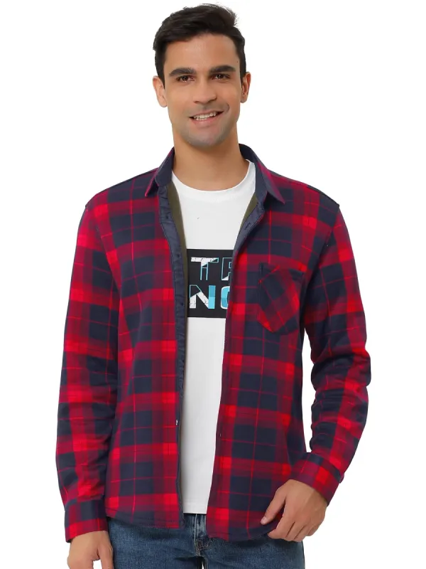 Men's Fleece Lined Plaid Thicken Long Sleeve Winter Checked Shirt Jacket sold by Allegra K