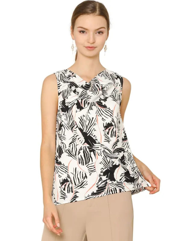 Women's Summer Abstract Floral Print?Cowl Neck Sleeveless Blouse Top sold by Allegra K