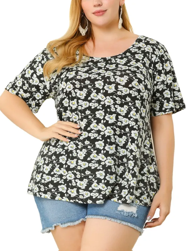 Women's Plus Size Top Floral Print Short Sleeve Scoop Neck Summer Tunics sold by Allegra K