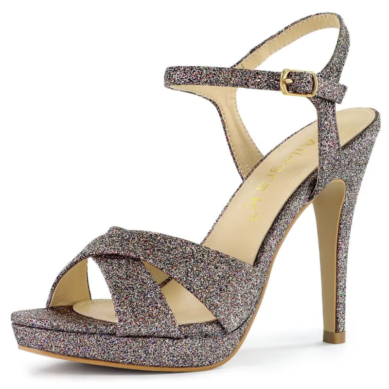 Women's Glitter Slingback Platform Stiletto Heel Sandals sold by Allegra K