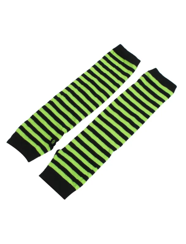 Women Winter Stripe Pattern Elbow Length Fingerless Thumbhole Arm Warmers Long Gloves sold by Allegra K
