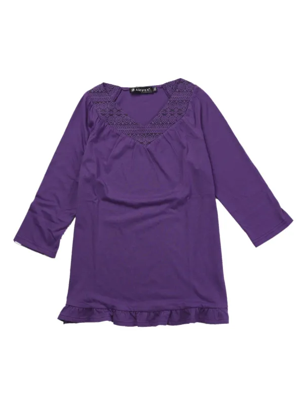 Women's Basic V Neck Tiered Lace 3/4 Sleeve Layered Ruffle Top sold by Allegra K