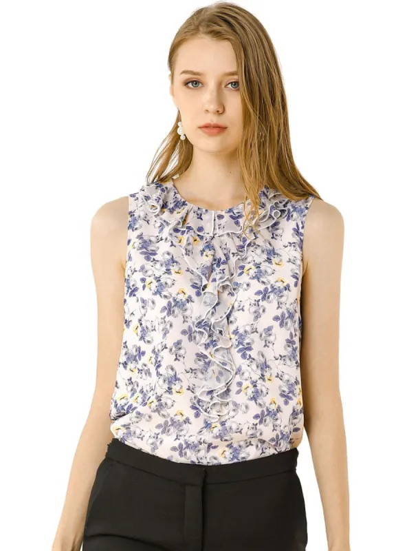 Women's Ruffle Sleeveless Chiffon Floral Top sold by Allegra K