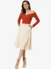 Casual Faux Suede Pockets Stretch A-line Midi Skirt with Belt sold by Allegra K
