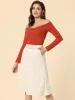 Casual Faux Suede Pockets Stretch A-line Midi Skirt with Belt sold by Allegra K