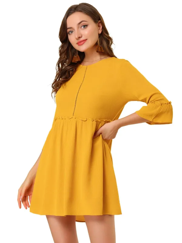 Women's Casual Long Sleeves Keyhole Back Round Neck Ruffle Dress sold by Allegra K