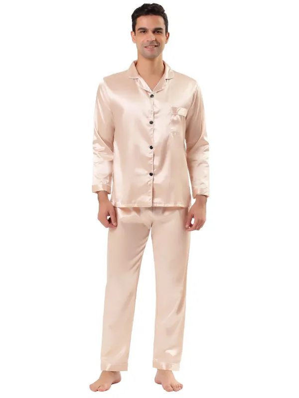 Men's Satin Pajama Sets Long Sleeves Button Down Nightwear Sleepwears Loungewear Pjs sold by Allegra K