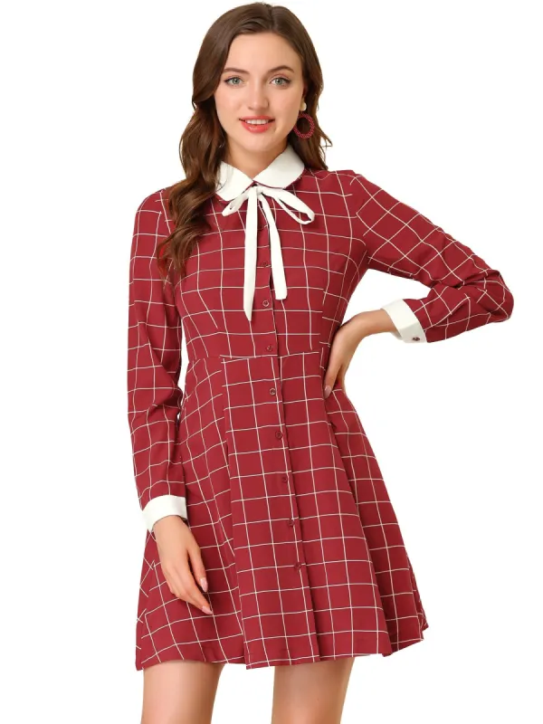 Women's Peter Pan Collar Contrast A-line Vintage Plaid Dress sold by Allegra K