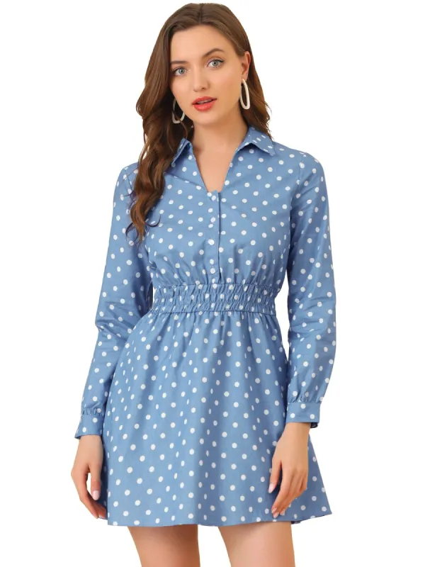 Women's Vintage Shirtdress Cinched Waist A-Line Polka Dots Shirt Dress sold by Allegra K