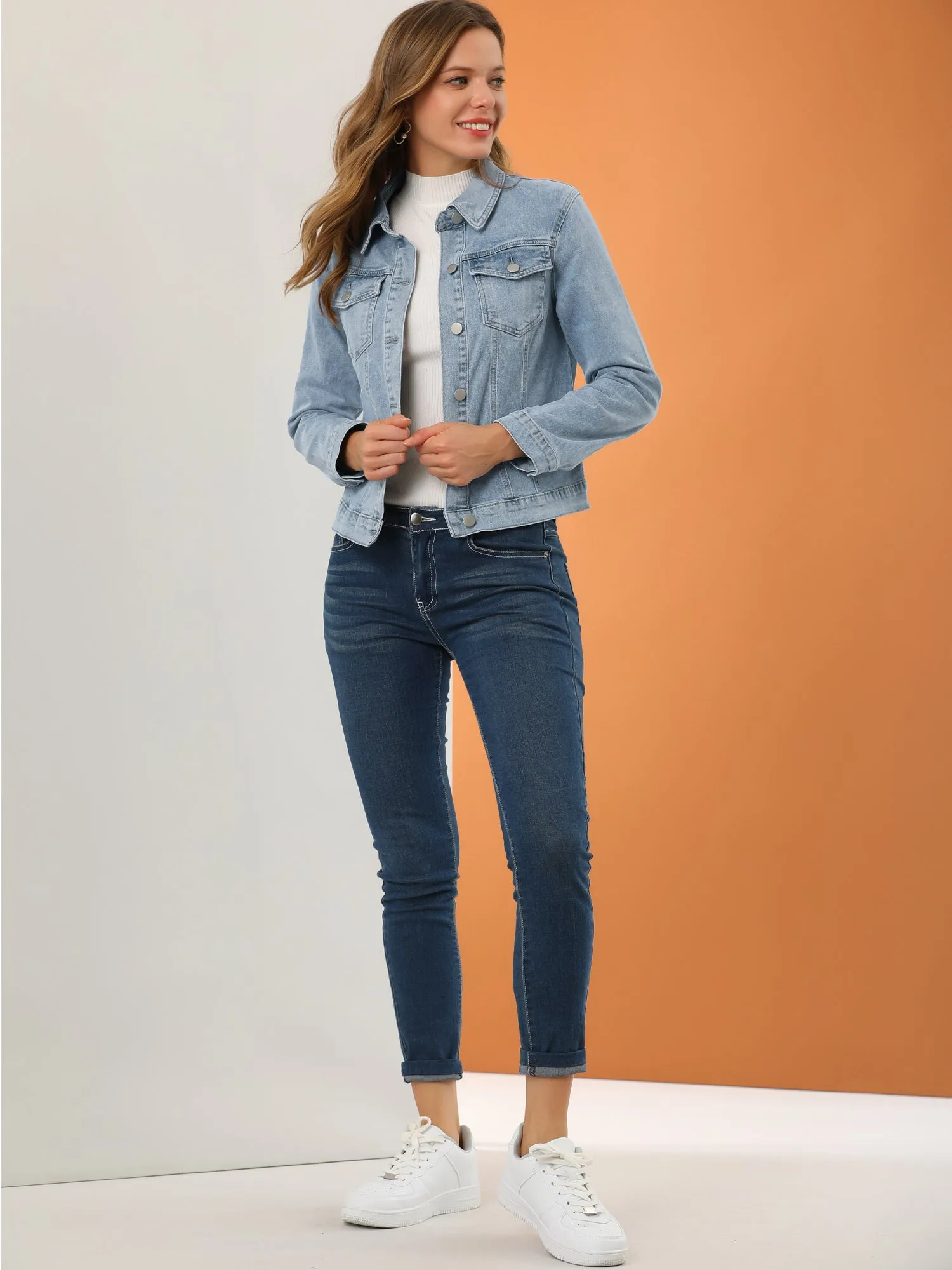 Denim Coat Jean Button Front Washed Vintage Jacket sold by Allegra K product image thumbnail 4
