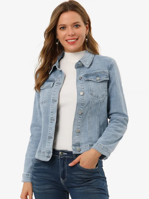 Denim Coat Jean Button Front Washed Vintage Jacket sold by Allegra K