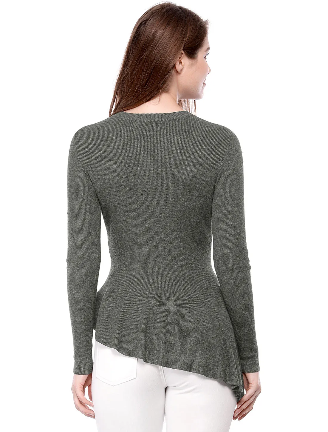 Sweater Knit Top Long Sleeve Ribbed Ruffle Hem Peplum Tops sold by Allegra K product image thumbnail 5