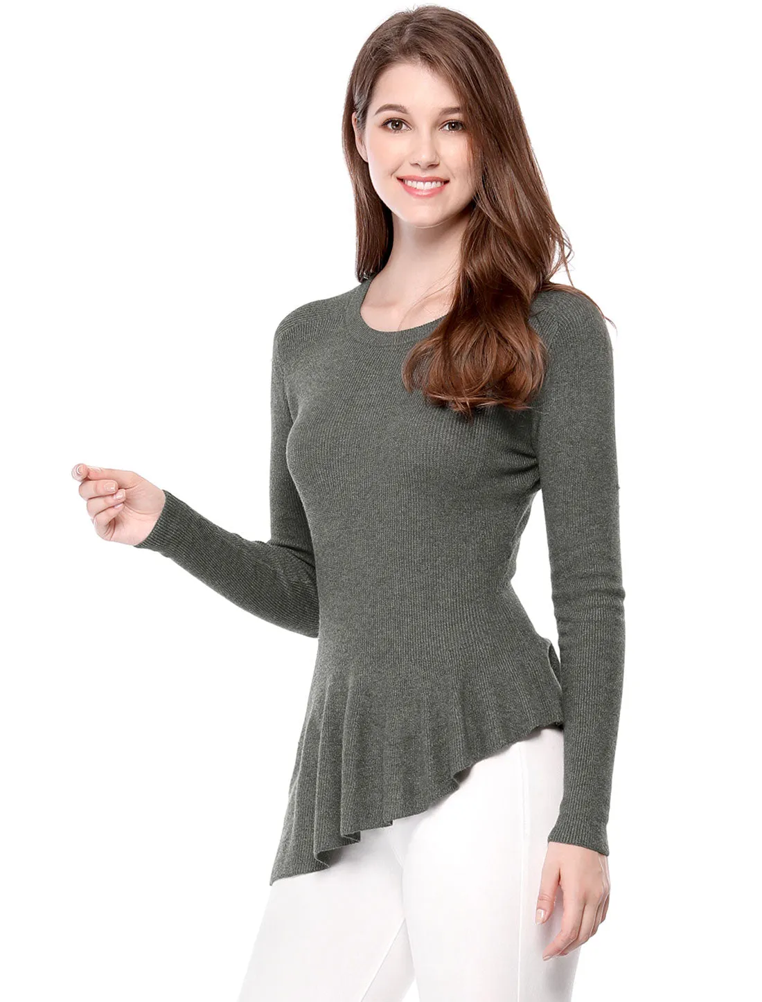 Sweater Knit Top Long Sleeve Ribbed Ruffle Hem Peplum Tops sold by Allegra K product image thumbnail 3