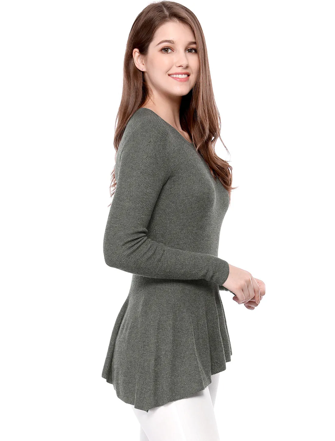 Sweater Knit Top Long Sleeve Ribbed Ruffle Hem Peplum Tops sold by Allegra K product image thumbnail 4