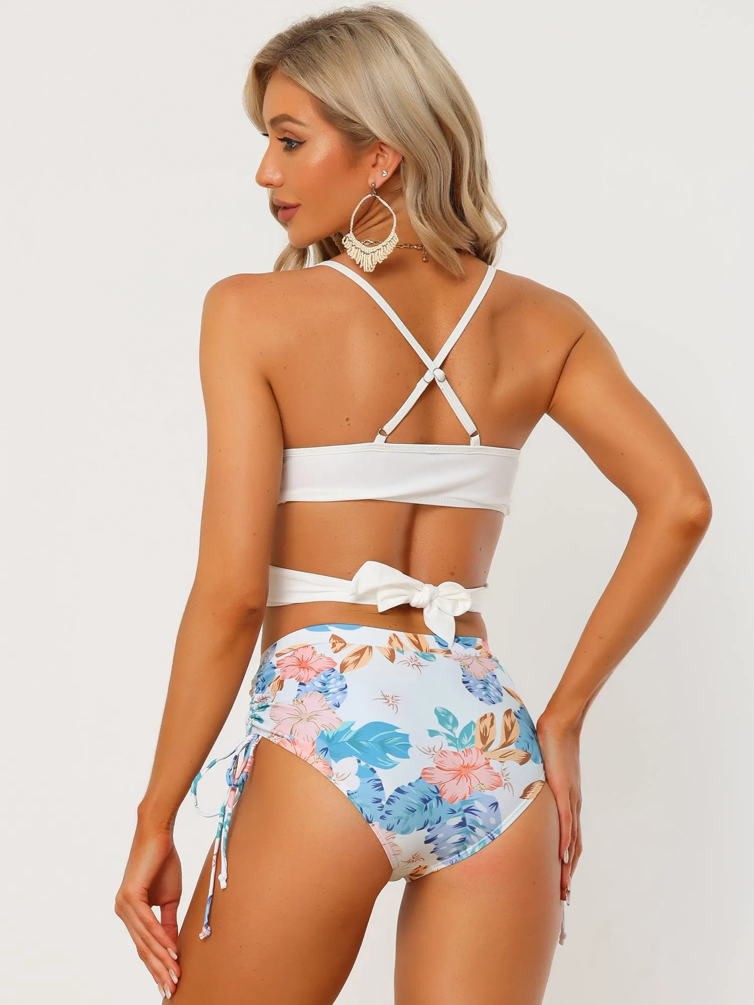 Hawaiian Tropical Floral Kimono Cover Up 3 Piece Bikini Set sold by Allegra K product image thumbnail 3