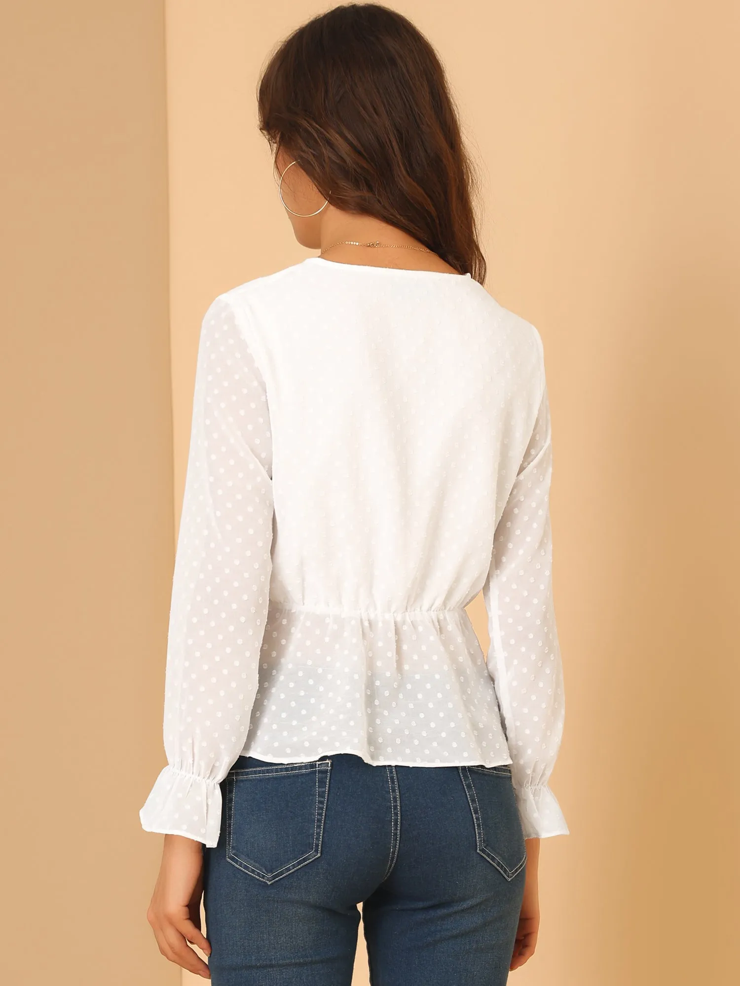 Swiss Dots Shirt Long Sleeve Peplum Hem Tops sold by Allegra K product image thumbnail 5