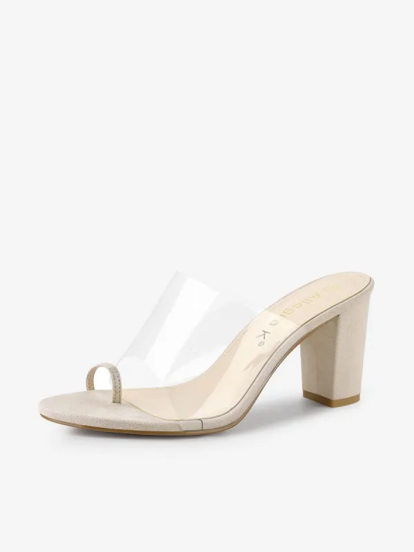 Open Toe TPU Clear Strap Chunky Heel Slide On Sandals made by Allegra K