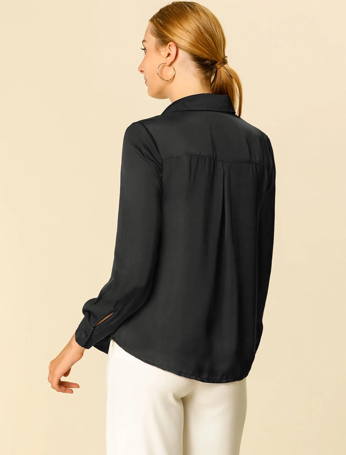 Satin Elegant V Neck Long Sleeve Silky Office Work Blouse sold by Allegra K product image thumbnail 3