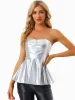 Strapless Tube Top Shiny Metallic Party Clubwear Peplum Blouse sold by Allegra K
