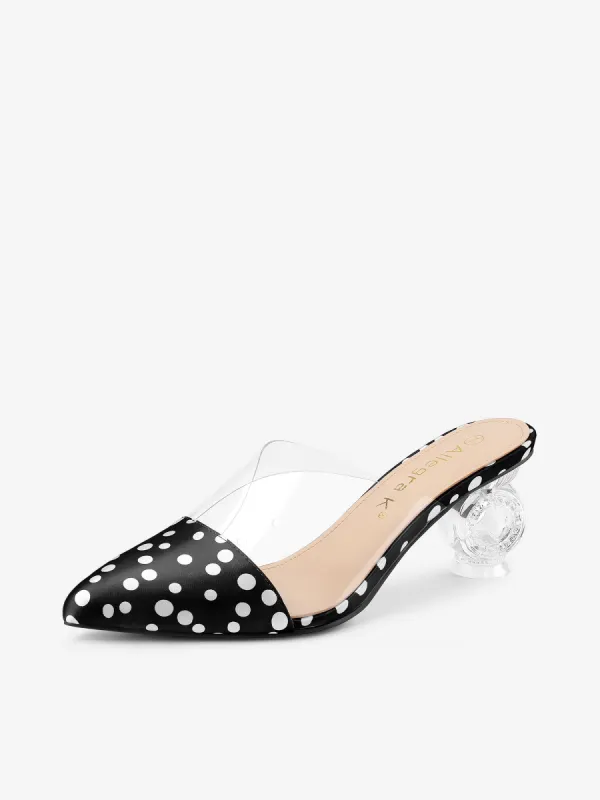 Women's Polka Dots Clear Chunky Heels Slides Mules sold by Allegra K