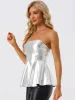 Strapless Tube Top Shiny Metallic Party Clubwear Peplum Blouse sold by Allegra K