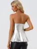 Strapless Tube Top Shiny Metallic Party Clubwear Peplum Blouse sold by Allegra K