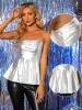 Strapless Tube Top Shiny Metallic Party Clubwear Peplum Blouse sold by Allegra K