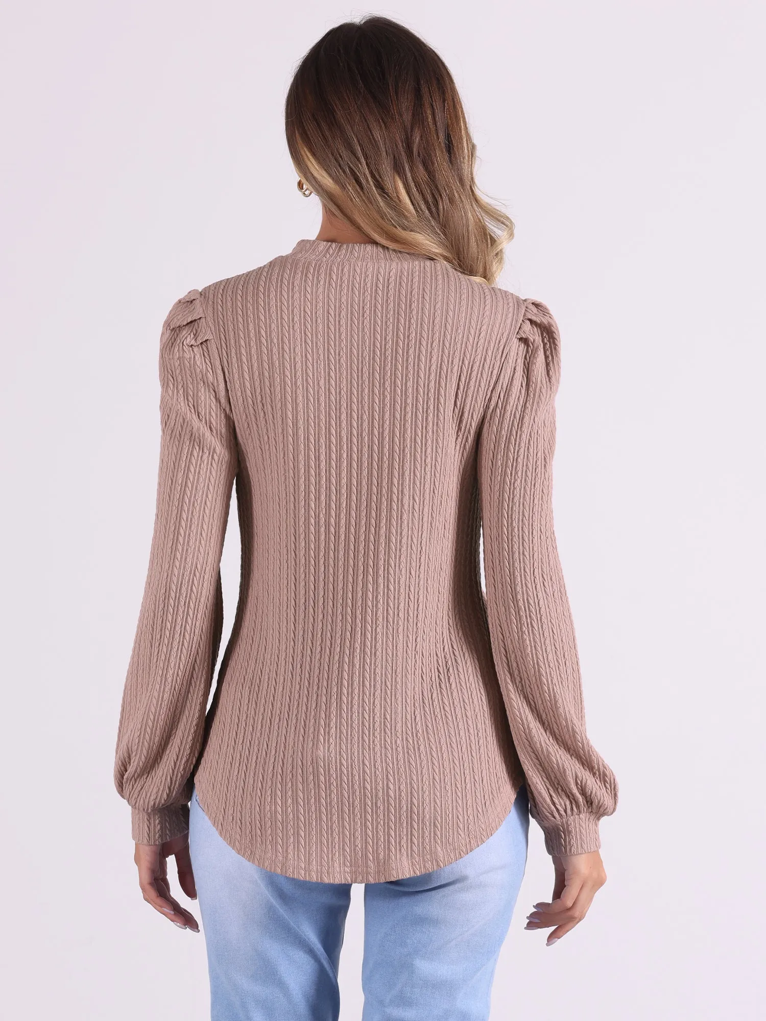 Textured Long Sleeve Mock Neck Puff Sleeve Blouse Tunic Tops sold by Allegra K product image thumbnail 3
