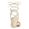 Open Toe Ankle Lace Up Block High Heel Sandals sold by Allegra K