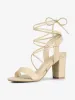 Open Toe Ankle Lace Up Block High Heel Sandals sold by Allegra K