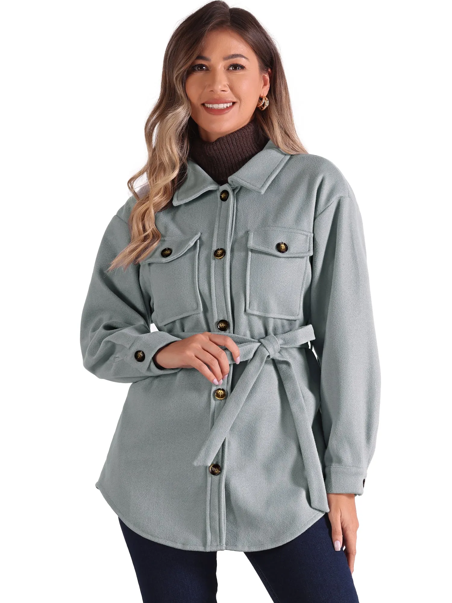 Solid Color Button Down Peacoat Belted Casual Trench Jacket sold by Allegra K product image thumbnail 5