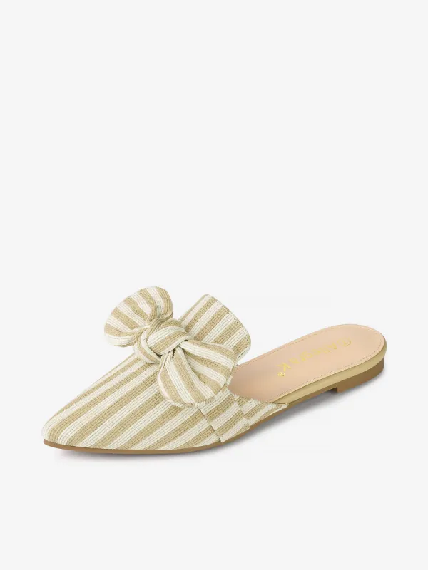 Pointed Toe Slip on Flat Stripe Bow Slides Mules made by Allegra K