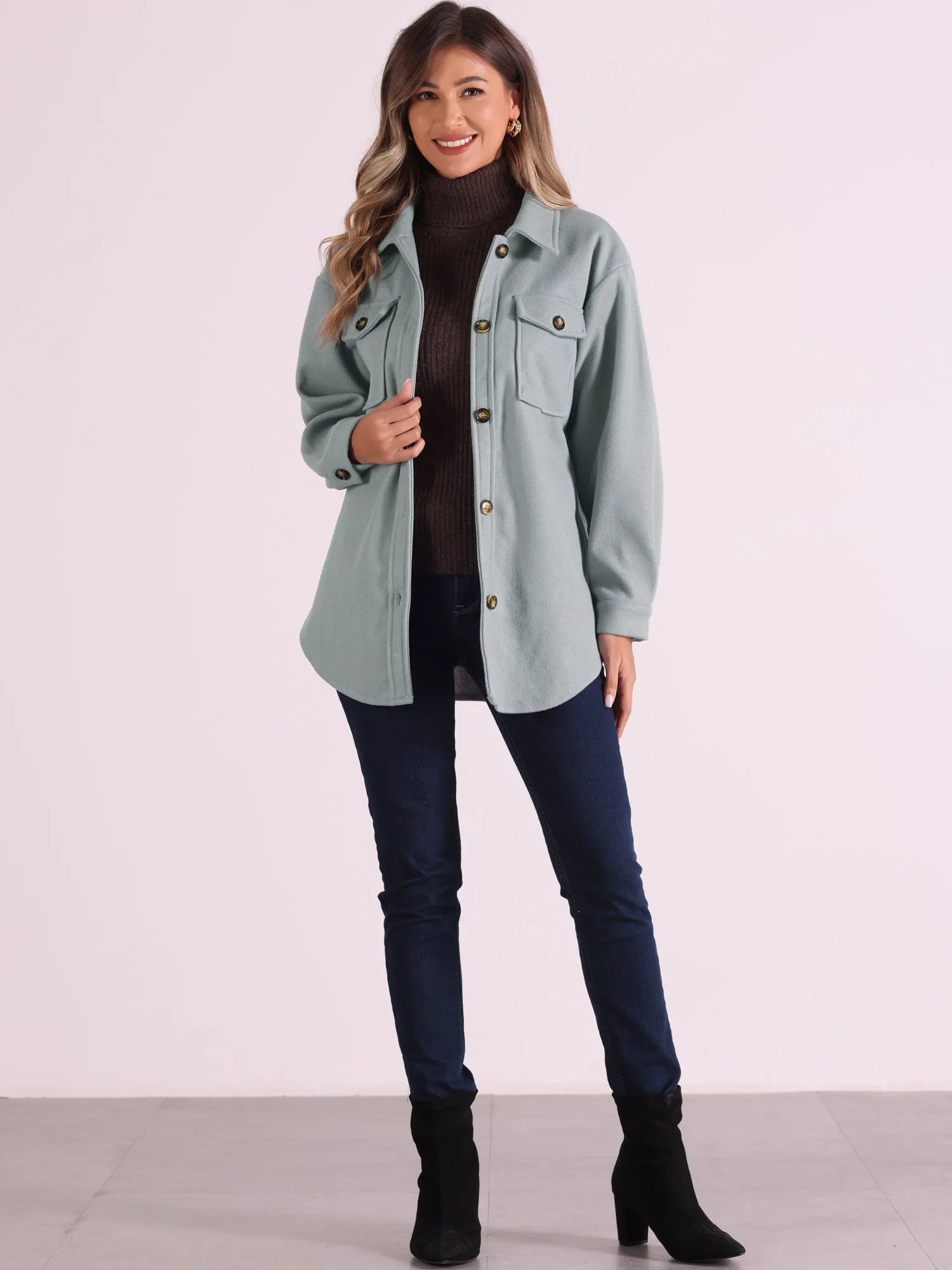 Solid Color Button Down Peacoat Belted Casual Trench Jacket sold by Allegra K product image thumbnail 3