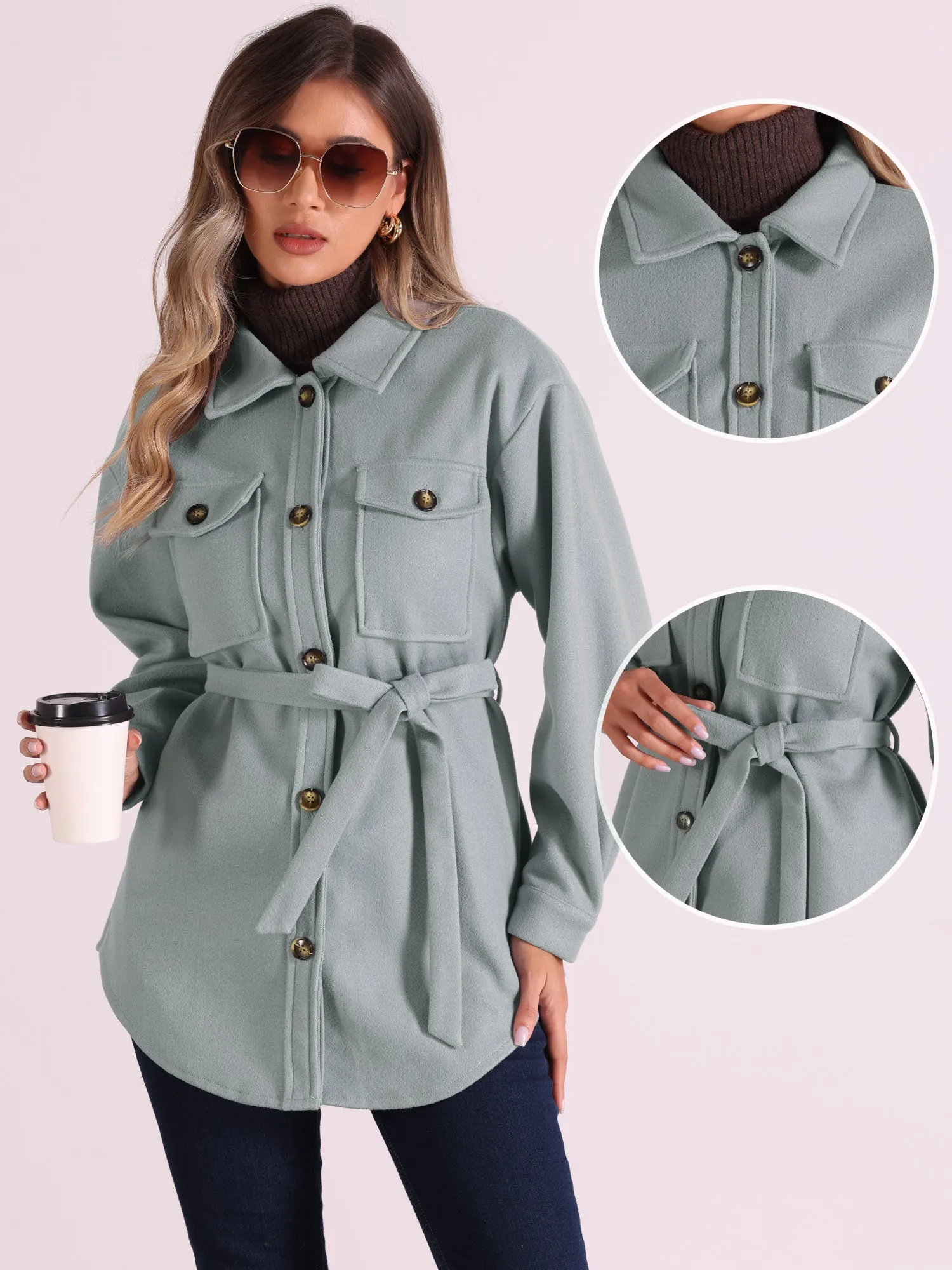 Solid Color Button Down Peacoat Belted Casual Trench Jacket sold by Allegra K