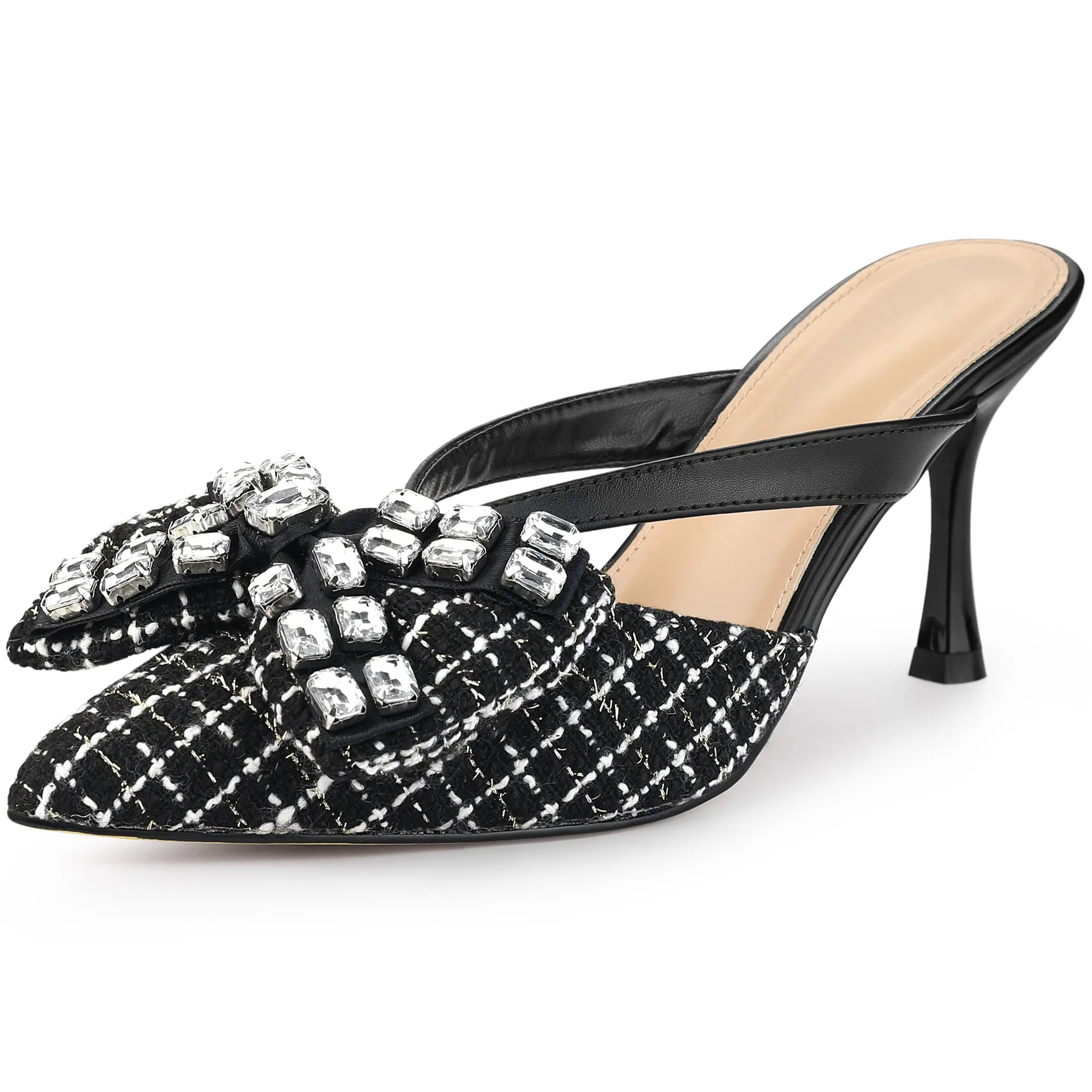 Women's Pointed Toe Sparkly Rhinestone Bow Stiletto Heels Mules sold by Allegra K product image thumbnail 2