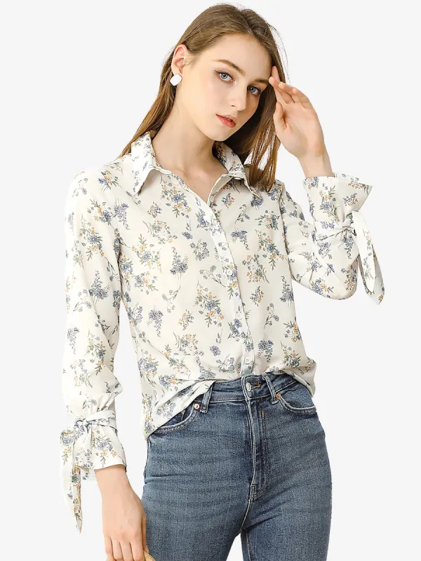 Button Down Floral Shirt Long Sleeve Point Collar Top sold by Allegra K