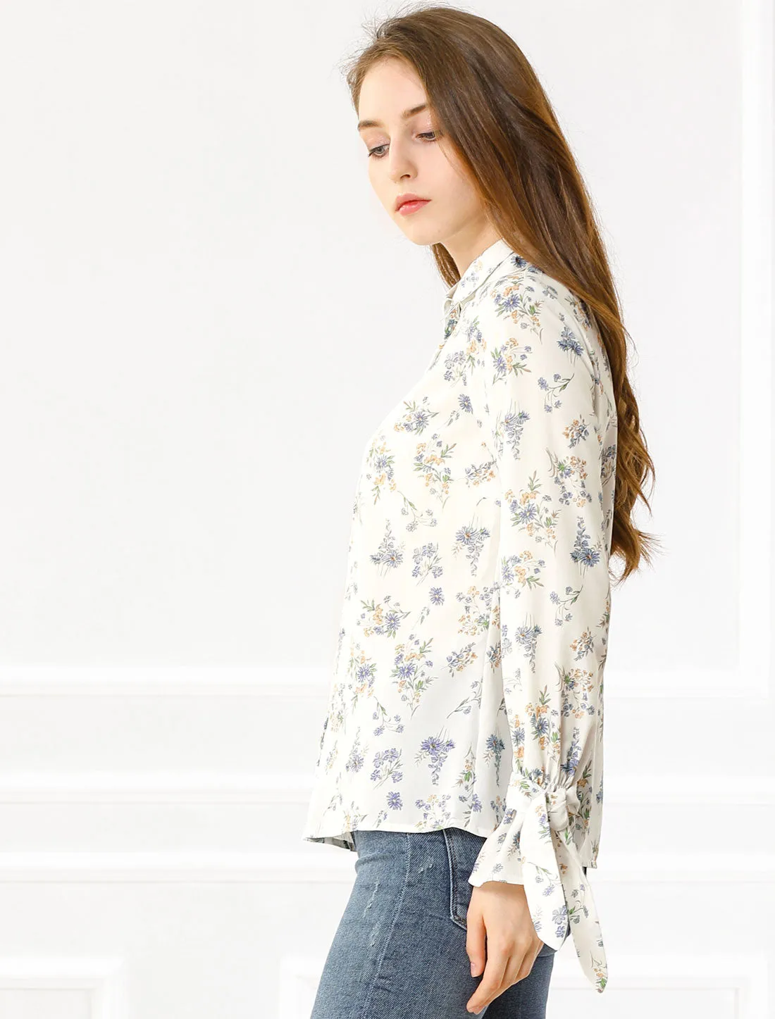 Button Down Floral Shirt Long Sleeve Point Collar Top sold by Allegra K product image thumbnail 4